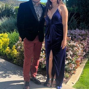 Aidan Mattox blue velvet gown